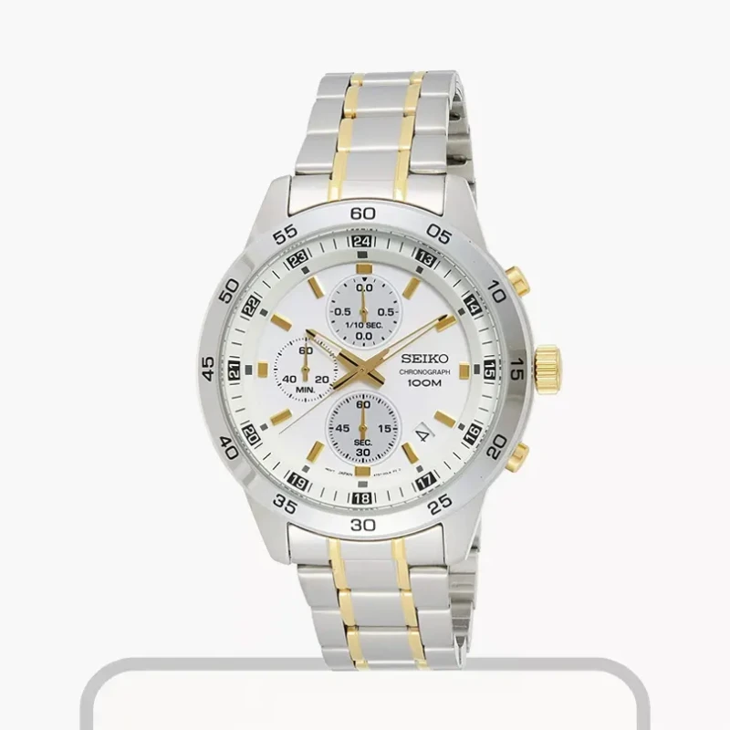 Seiko 5 Men's Chronograph White Dial Two-tone Watch | SKS643P1